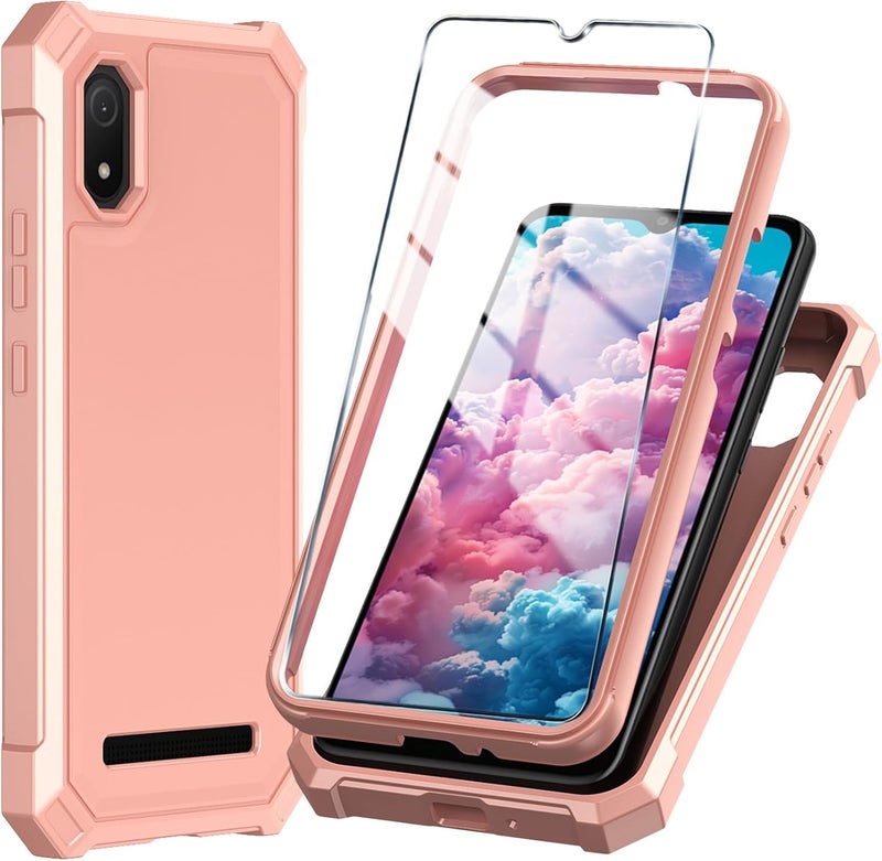 Mocotto for Cloud Mobile Stratus C8 Phone Case with Tempered Glass Screen Protector,Slim Soft Silicone Full-Body Protective Cover (Cloud Mobile Stratus C8,Rose Gold) - Image 1